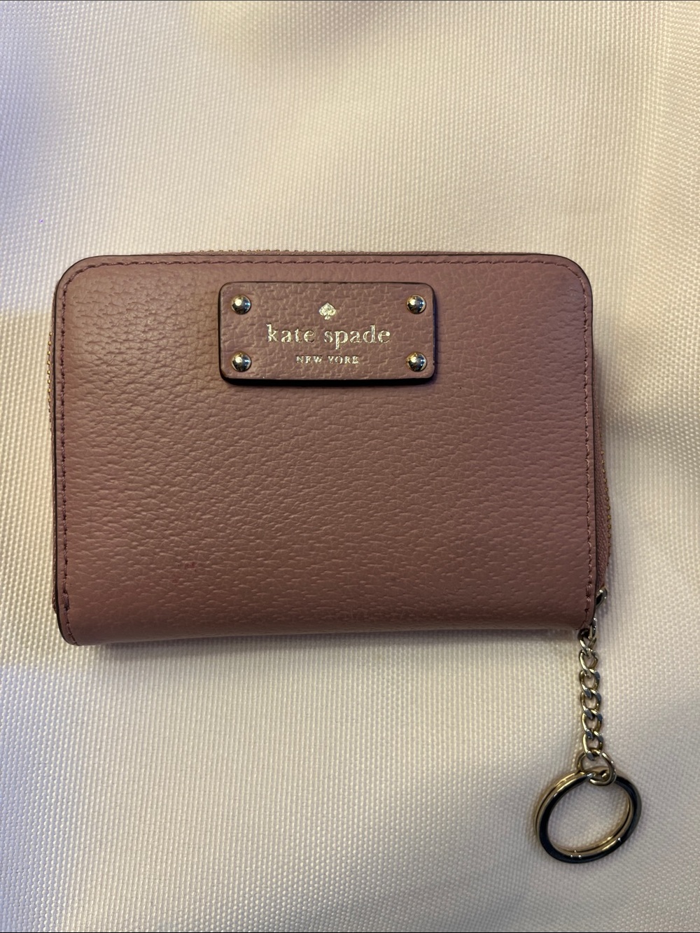 kate spade mauve pink zip-around leather wallet with keyring